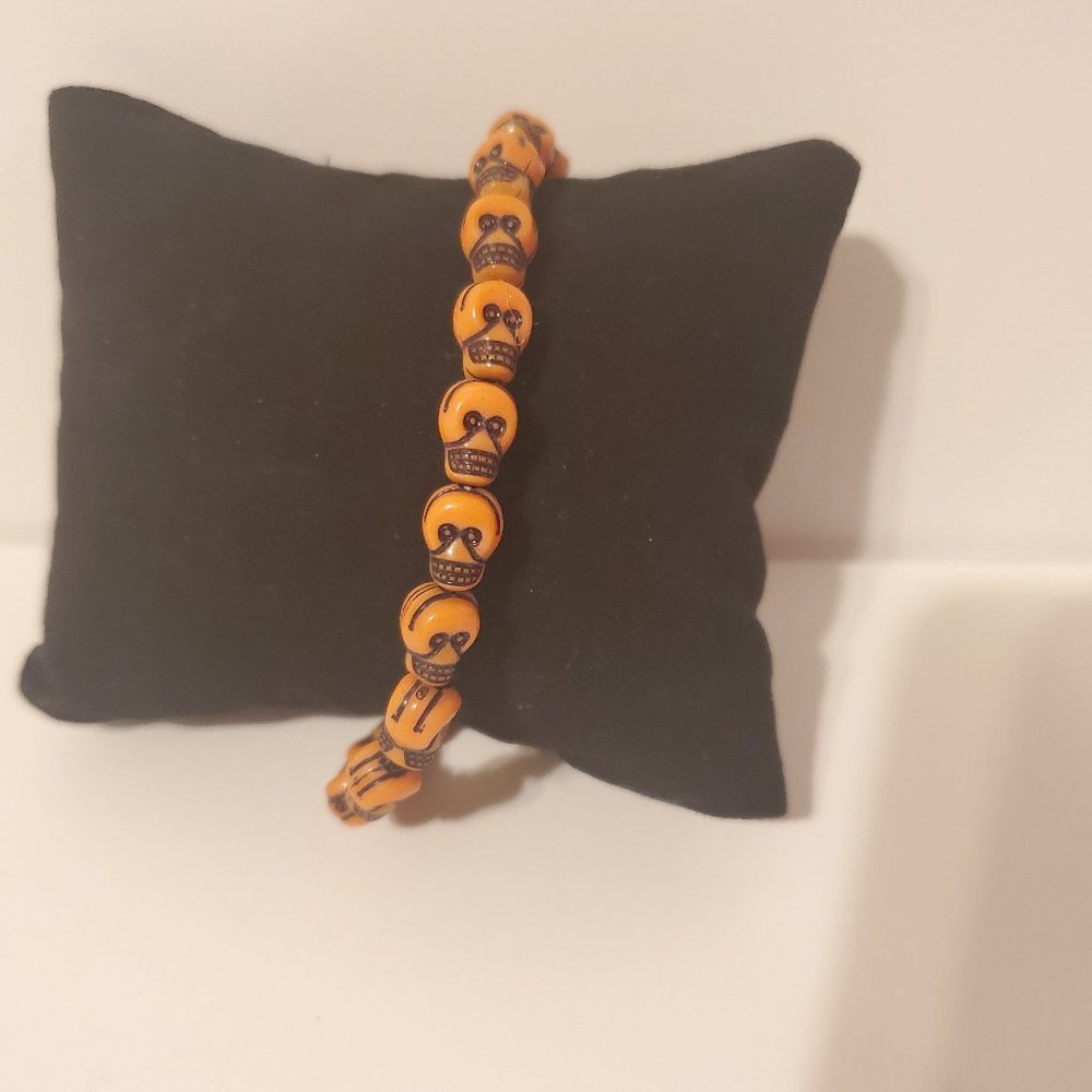 Stretchy Skull bracelet Orange & Black - Picture 6 of 8